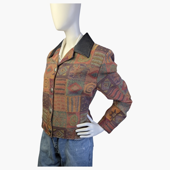 Vintage 90s Western Tapestry Jacket | Western Boho Cropped Blazer | Size Large - Picture 3 of 7